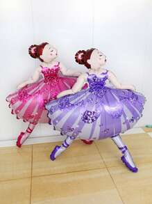 2 个粉色和紫色芭蕾女孩铝箔气球，适合生日派对、家居装饰、婚礼、新娘送礼会、毕业典礼、芭蕾主题派对