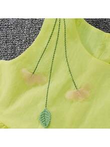 Young Girl 3D Floral Decor Sleeveless Summer Casual Dress - Yellow - View 5