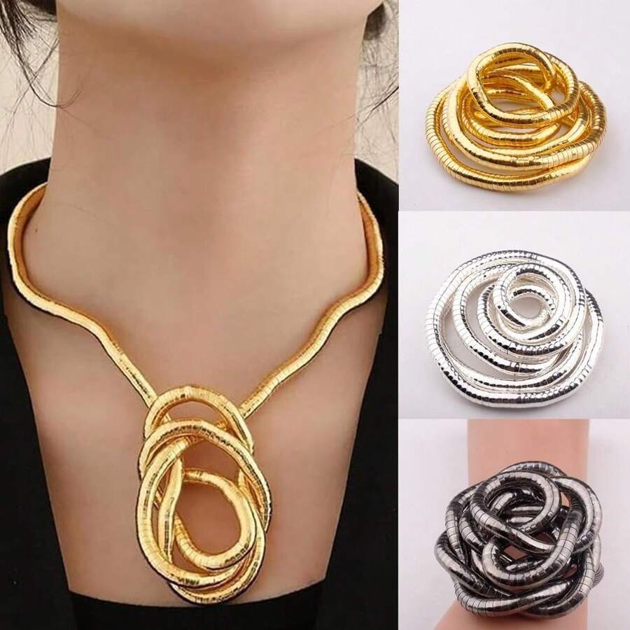 Bendable Snake Necklace Bendable Gold Silver Necklace Flexible Bracelet Twistable Snake Choker For Women Girls - Multicolor - View 1