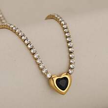 1 pieza Collar con colgante de corazón de acero inoxidable con circonita para mujeres, cadena clásica simple, colgante de ágata roja en forma de corazón, collar de clavícula elegante, joyería de celebridad de internet