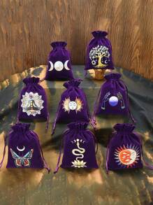 1/6pcs Hot Stamping Velvet Drawstring Pouches - Jewelry Bag - Polyester Tarot Pouch With Astrological, Celestial, And Tree Of Life Designs - Multipurpose Storage For Jewelry, Dice, Cosmetics - Perfect Gift For Travelers & Occult Enthusiasts - A2 - View 4