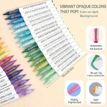 自动墨水控制丙烯酸涂料笔，9 支刷头丙烯酸涂料笔套装，带 7 种专业颜色系列，适用于岩石绘画、陶瓷、木材、帆布、玻璃、石头、织物、卡片制作、DIY 和艺术用品