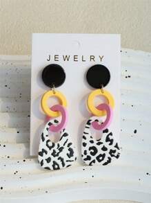1 paire de boucles d'oreilles pendantes acryliques entrelacées à imprimé léopard, élégantes pour femmes