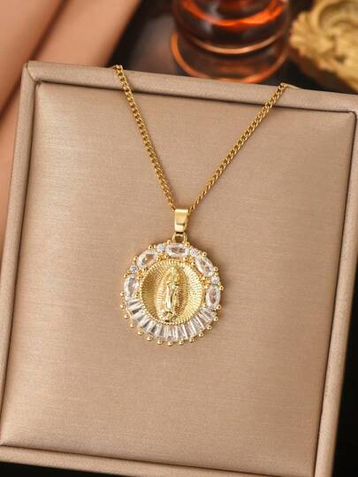 1条18K镀金不锈钢圆形项链，法式波西米亚韩风时尚休闲项链，适合女性日常佩戴、街头风、派对、节日等场合。