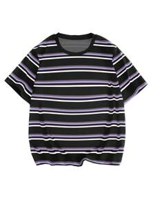 Men Plus Striped Drop Shoulder Tee - Multicolor - View 4