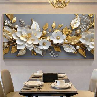 1 件，植物海报，白色花朵墙壁艺术，现代金色叶子装饰印刷品，最佳礼物，适用于客厅、卧室、门廊、办公室装饰，无框架生日毕业