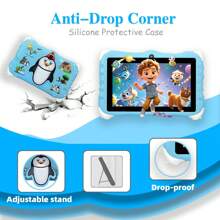 Tabletă pentru copii 1 bucată, Tabletă de 7 inchi pentru copii, Android 12/2GB RAM 32GB ROM/2.4G WiFi(802.11 B/G/N)/Afișaj IPS 1024x600/Control parental/3000mAh/Camera dublă (0.3MP+2MP)/Cpu Quad Core, Carcasă pentru educație MTK 67, 67 Adaptor), Cadouri pentru copii, Albastru/Roșu