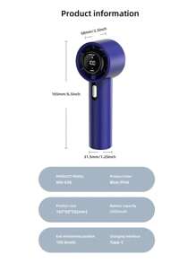 1 pièce ventilateur mini portable multicolore simple, ventilateur à main avec affichage numérique, ventilateur rechargeable USB à 100 vitesses, ventilateur électrique haute vitesse à turbine, ventilateur portable léger, ventilateur de bureau pouvant être utilisé à l'intérieur et à l'extérieur
