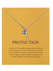 1pc Elegant Blue Evil Eye Amulet Pendant Necklace, Women's Spiritual Protection Jewelry, Gold Plated - Multicolor - View 12