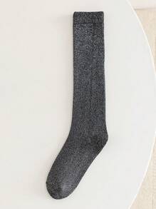 1 双女士过膝袜，多色闪亮金属线，舒适时尚大腿袜，适合春夏日常穿着