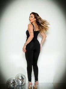 CALÇA SLIM PRETA EM BRILHO STRASS PEDRARIA GEORGINA - Preto - Visão 7