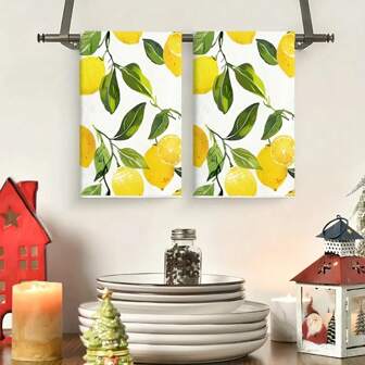 1pc/2pcs Yellow Lemon Kitchen Towels, Soft & Absorbent Machine Washable Polyester Dishcloth, Perfect For Kitchen Decor, Cooking.Baking, Holiday Decor & Bathroomssentials, TableDecor, Kitchen Supplies, Home Decoration, New Home Bathroom Housewarming Gift, Kitchen Towels