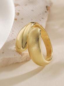 1pc Minimalist Luxurious 18K Gold Plated Matte Finish Geometric Open Ring, Suitable For Daily Wear