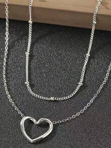 1 件不锈钢优雅双珍珠弧形心形项链，送给女朋友的完美礼物