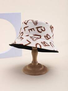 1 pieza Sombrero de cubo con estampado de letras y geométrico, estilo casual bohemio y callejero, en poliéster, con protección contra el viento y los rayos UV, para uso decorativo, sombrero de sol para actividades al aire libre como pesca, senderismo, primavera/verano, unisex