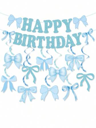 Decorazioni per feste di compleanno con fiocchi blu, striscione di compleanno con fiocchi, decorazioni appese a spirale per feste con fiocchi, set di decorazioni per feste di compleanno con fiocchi per donne, decorazioni per feste con fiocchi, forniture per feste di addio al nubilato