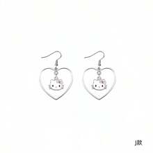 Conjunto con licencia de Sanrio de Hello Kitty de 3 piezas - Pulsera, Collar, Aretes con colgante en forma de corazón, ajustable, Charm de personaje de dibujos animados, joyería de metal rosa, regalo dulce de cumpleaños o San Valentín para niñas, amigos y familia