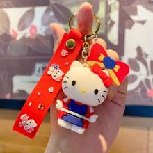 Sanrio 1pc New KT Cat Keychain Cartoon Anime PVC Figurine Cat Pendant Bag Charm Car Key Ring Creative Gift