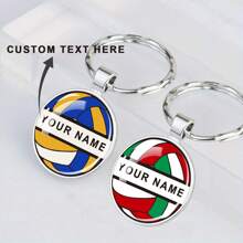 1pc Customized Name Text Volleyball Keychain Custom Key Chains Glass Dome Pendant Keyring Sports Jewelry For Men And Women Personalized Gifts