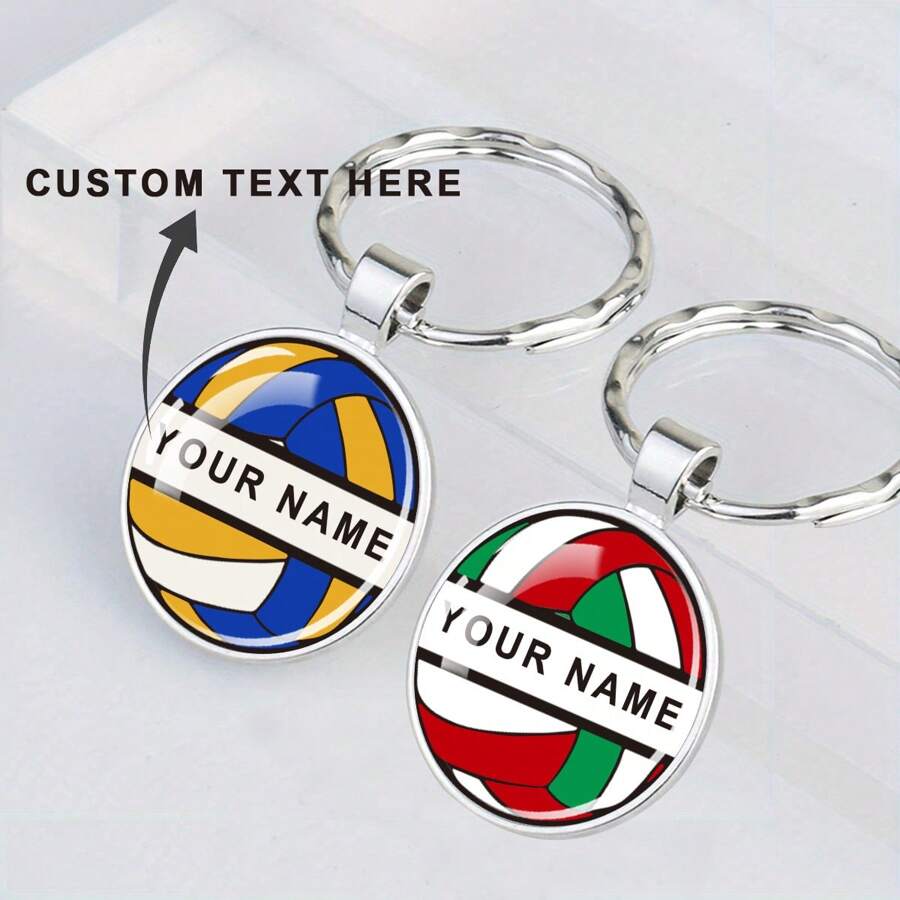 1pc Customized Name Text Volleyball Keychain Custom Key Chains Glass Dome Pendant Keyring Sports Jewelry For Men And Women Personalized Gifts