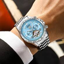 RUIGE时尚男士全自动机械表，日历夜光不锈钢男士运动手表