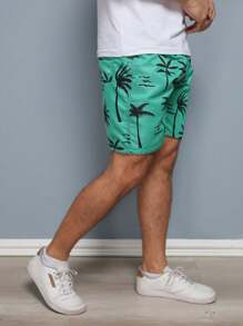 Men's Beach Shorts With Tree Print And Pocket - màu xanh lá - Xem 4