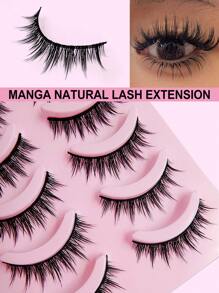 Asiteo 5 Pairs Manga Anime Lashes Natural Look Faux Mink Wispy Fluffy 3D Volume Eyelashes Korean Japanese Asian Cosplay Eyelashes - 黑色 - 查看 4