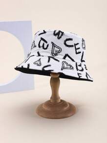 1 pieza Sombrero de cubo con estampado de letras y geométrico, estilo casual bohemio y callejero, en poliéster, con protección contra el viento y los rayos UV, para uso decorativo, sombrero de sol para actividades al aire libre como pesca, senderismo, primavera/verano, unisex