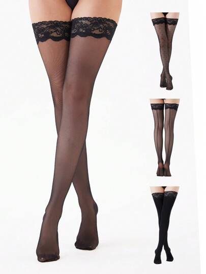 1 Pair Women's 20D/70D Lace Non-Slip Sexy Thigh High Stockings (Polka Dot/Jacquard)