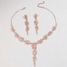 3 pièces/Set Collier pendentif à l'épi de blé avec strass et boucles d'oreilles, ensemble de bijoux pour accessoire de mariage et fête