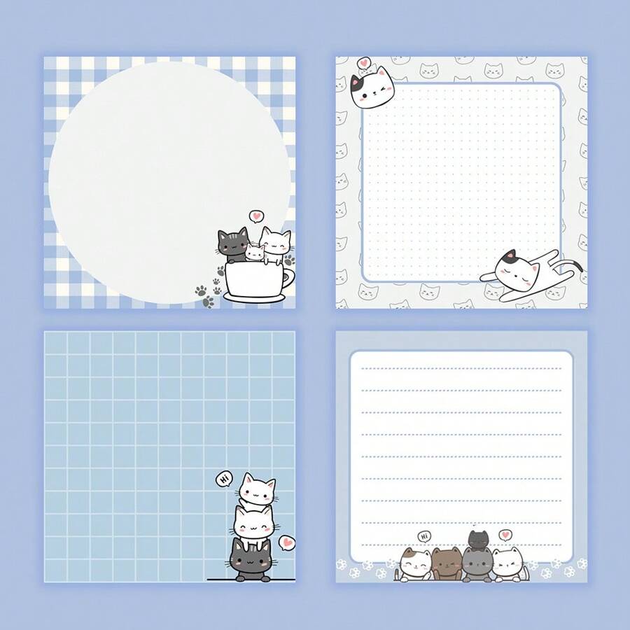 4 Stücke/Set katzenthematische Haftnotizen, 3x3 Zoll 50 Blatt/Buch, selbstklebende Notizblöcke, süßer Katzen-Notizblock, geeignet für Büro, Schule, Zuhause, auch als tolles Geschenk für Katzenliebhaber