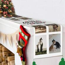 1pc Customized Table Runner With Photo Collage And Text/Logo, Suitable For Home, Resort, Holiday, Wedding, Ceremony, Christmas Decor