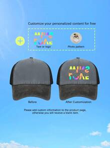 1 Gorra con malla tipo camionero unisex con texto/logotipo personalizado y bloque de color de esponja lavada, gorra de béisbol para parejas, gorra de béisbol personalizada de serie colorida, visera transpirable para uso al aire libre, adecuada para la vida diaria, playa, viaje, senderismo, primavera y verano