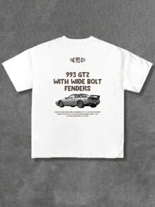 Men's New Racing Pattern Short Sleeve Plus Size T-Shirt,Paired With Casual Pants, Suitable For Travel/Vacation/Outdoor Camping/Sports - White - View 2