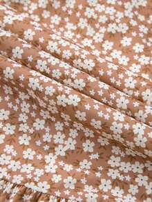 Acelitt Summer Women's Vacation Style Floral Sweeping Frill Wide Leg Suspender Jumpsuit - Khaki - View 10