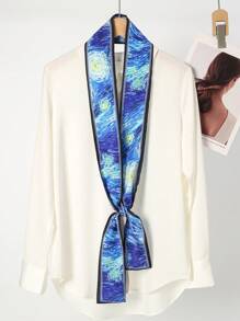 1pc Painting Pattern Silky Scarf/Headband/Neck Wrap, Approx 160cm Long, Suitable For Spring & Autumn - Multicolor - View 3