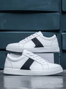 Zapatillas casuales de moda para hombres, zapatos planos ligeros y transpirables de corte bajo - Blanco - Ver 3
