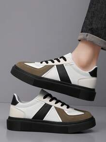 Men's Casual Low-Top Flat Bottom Sneakers, Fashion Non-Slip Casual Shoes, Comfortable, Versatile, Outdoor Skate Shoes, Suitable For Daily Activities, Various Festivals, And Gift Giving - Beige - View 1