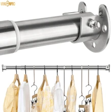 1 pieza Varilla ajustable de 40-190cm de acero inoxidable plateado, varilla para cortina de ducha, varillas para colgar cortinas de ducha, varillas telescópicas, varillas para colgar ropa en el armario de alta resistencia, varillas negras metálicas para armario