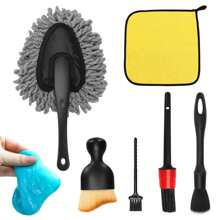 7pcs Car Interior Duster Detailing Brush Set Cleaning Gel Kit, Soft Microfiber Towels Dash Vent Dusting Car Slime Putty Detailing Brushes Accessories Tools For Car Decoration Auto Truck SUV RV