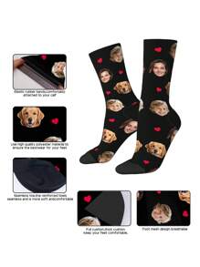 1 Pair Unisex Customizable Portrait Printed Socks, Fashionable And Personalized Mid-Calf Socks With Creative Pet/Face Design, Breathable And Comfortable, Suitable For Easter, Women's Day, Back To School And Special Occasions As A Fun And Unique Gift,Colorful,Cute,Adorable,Contracted,Funny,Custom,Unique,Customized,Personalized,Ideal Gifts For Him,Ideal Gifts For Her,Boyfriend,Girlfriend,Family,Friends,Grandparents,Her, Fall