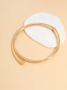 1pc Fashion Minimalist Geometric Metal Smooth Spring Open Collar, Suitable For Holiday, Leisure, Entertainment, Gift - Gold - View 3