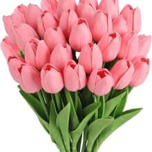 20/30 件白色人造郁金香丝绸花，13.5 英寸，适合作为母亲节、复活节的散装家庭厨房婚礼装饰礼物