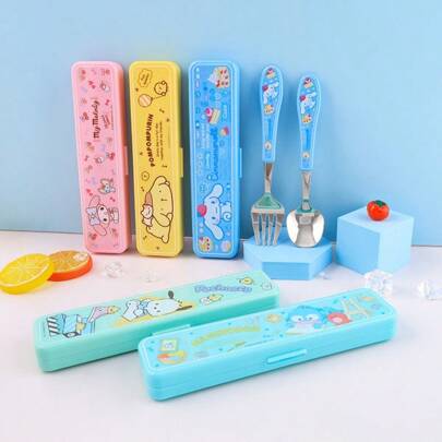 Sanrio Ein Set authentisches, autorisiertes Sanrio Besteckset aus rostfreiem Stahl, mit den niedlichen Charakteren Hello Kitty&Kuromi&My Melody&Pudding Dog& Dog&Hanton, spiegelpoliert, mit Löffel- und Gabelset - geeignet für Familien, Feste, Restaurants, Partys, Hochzeiten, Feiern Outdoor, handWashed und wiederverwendbar