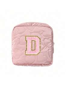 1 pieza Bolsa de almacenamiento portátil y linda, Bolsa de almacenamiento para toallas sanitarias bordada con la primera letra del alfabeto en color púrpura, de material de PU, impermeable, compacta y portátil, que satisface las necesidades de almacenamiento para viajes diarios, un buen regalo para entusiastas de los viajes y regalo familiar
