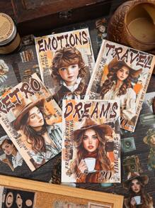 80 Retro Fashion Illustration Stickers Set, Cartoon Style Romantic Nostalgic Girls, Household Items, Cute Pets And Other Elements, PET Waterproof Creative Diary Decoration, Very Suitable For Notebooks, Water Bottles, Skateboards, Fresh And Simple Stickers