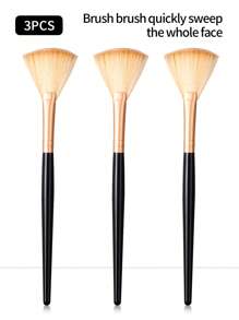 3pcs Fan-Shaped Face Highlighter Powder Makeup Brushes, Soft Hair Beauty Tools For Beginners