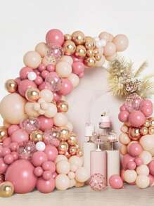 107pcs Vintage Pink Golden Orange Confetti Latex Balloons, Perfect For Birthday Decor Party Decorations, Birthday Gifts Party Favor, Gender Reveal Decoration Wedding Decor Babe Shower Decor, Home Decor, Room Decor, Wall Background Photography Background Party Decoration, Decorative Balloon Arch Kit