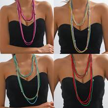 3pcs Multi-Layer Rice Pearl Long Necklace For Women, Suitable For Daily Wear