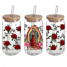 Set Of 4 Our Lady Of Guadalupe Theme UV DTF Self-Adhesive Plastic Cup Stickers, Waterproof Scratch-Resistant 3D Crystal Stickers, Suitable For Water Cups And Bottles - High Quality Stickers (4.3 Inches X 9.4 Inches) - Multicolor - View 6